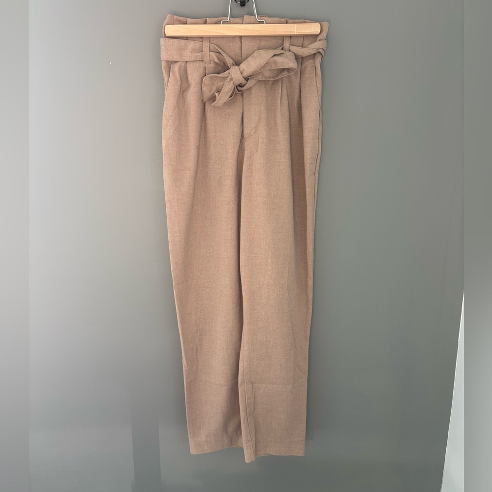 H&M Tan Brown Ankle-length Tie-belt Pant| Size 4